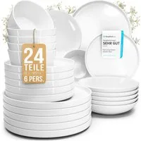 PURE LIVING INTERIOR DESIGN Geschirr-Set Pure Living »Crystal« (24-tlg), 6 Personen, Porzellan Weiß, 6 Personen, Porzellan, Zeitloses minimalistisches Design, Reines Weiß – elegant & schlicht, …