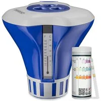monzana Skimmer, Monzana Dosierschwimmer Pool 20-200g Tabs mit 150 3in1 Teststreifen
