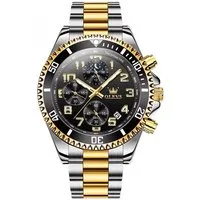 Tidy Quarzuhr Herren Chronograph Uhr mit Tag Nacht Anzeige Edelstah Bi Color Armband