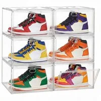 SONGMICS Schuhbox Stapelbare Schuhboxen, transparent, mit Magnettür, für Schuhe bis Gr. 47, 3er/6er Set