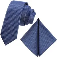 GASSANI Krawatte Dünne Schmale Extra Lange Jacquard Herren-Krawatte Fein Karo (Set, 2-St., 6cm, Slim-Fit, Schmal, Hochzeitskrawatte, mit Einstecktuch, Skinny) Grid, Klein-Kariert, Pique, Gepunktet, Matt, Seide-Touch