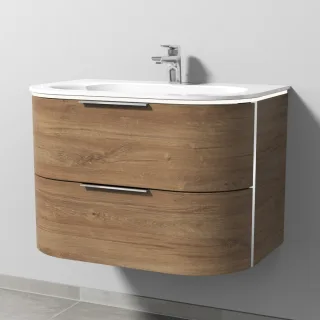 Sanipa 4balance Glas-Set mit 2 Auszügen und LED-Beleuchtung, Eiche-Kansas, DG21259 DG21259