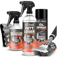 bio-chem Grillreiniger Set – Reinigung & Pflege für Grill, Backofen & Edelstahl Grillreiniger (Sparpaket, [5-St. Grillreiniger Set mit Rauchharz Entferner, Fettlöser & BBQ Öl-Spray Rauchharz Entferner, Fettlöser & Öl-Spray für Grill und Backofen)