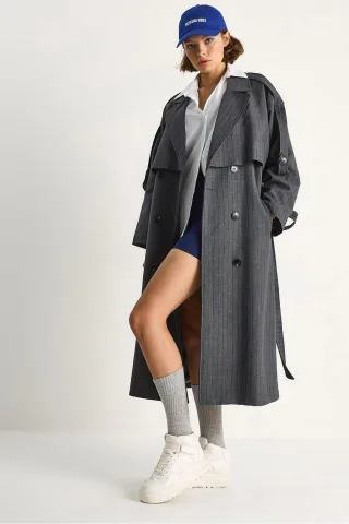 Baumwoll-Midi-Trenchcoat mit doppelter Knopfleiste