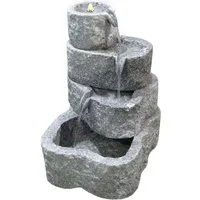Dehner Gartenbrunnen Wasserfall mit LED-Beleuchtung warmweiß, 65 x 50 x 50 cm, Granit, grau, 50 cm Breite, witterungsbeständiger Kaskadenbrunnen inkl. Pumpe und Trafo