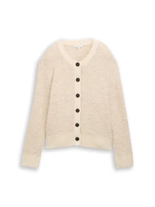 Tom Tailor - Bouclé Cardigan mit Wollanteil beige - Gr. - L