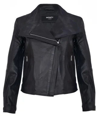 Klassische Damen-Bikerjacke aus Leder mit Schalkragen – Morpeth