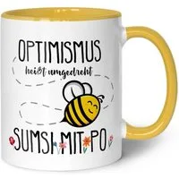 GRAVURZEILE Tasse mit Spruch - Optimismus heißt umgedreht Sumsi mit Po - Geschenk -, Keramik