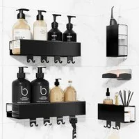 Elegear Duschablage 5er Set duschablage ohne bohren duschregal shampoo halter bad badregal, Set 5-tlg., dusche organizer für badezimmer mit Seifenschale und Zahnbürstenhalter