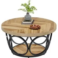 Tribesigns Couchtisch Runde Kaffeetisch Beistelltisch, Industrial 2-Tier-Kreis Holztisch, Bauernhaus Große Runde wohnzimmertisch, Moderne Braune Teetisch