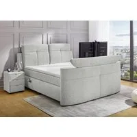 Jockenhöfer Gruppe Boxspringbett MOVIESTAR, mit Taschenfederkernmatratze H3-H4, inkl. LED-Beleuchtung (mit versenkbarem TV-Lift und Fernbedienung, verstellbare Kopfstützen), wahlweise Strukturstoff-Bezug oder Microfaser-Bezug, 180x200cm