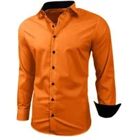 Baxboy Langarmhemd Kentkragen Businesshemd Slim Fit Hemd mit farblich abgesetzten B-444