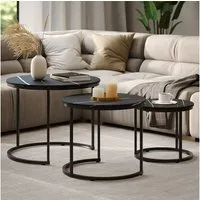 Vicco Couchtisch Montreal, Schwarzer Marmor/Schwarz, 55 x 55 cm 3 Teile (3-St)