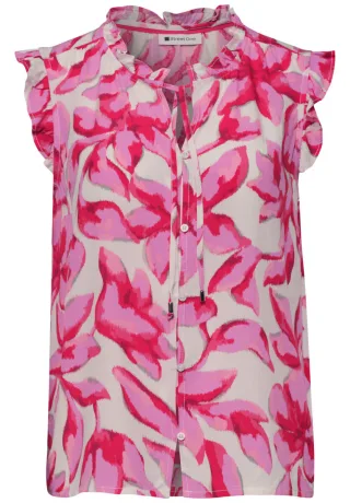 Street One - Blusentop mit Split Neck und Rüschen pink/weiß - Gr. - 42