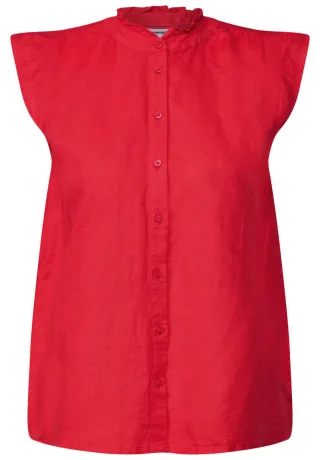 Street One - Leinenmix-Bluse mit Rüschen rot - Gr. - 34