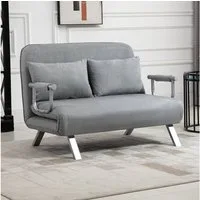 HOMCOM Schlafsofa Zweisitzer mit Bettfunktion, Einzelbett mit Kissen, Schlafcouch 1 Teile, für Wohnzimmer, Hellgrau