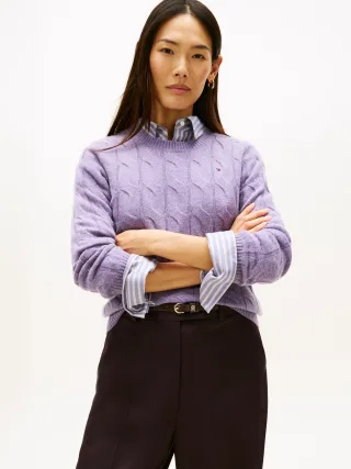 SOFT WOOL CABLE C-NK LS SWT lilac heather - Gr. - XL