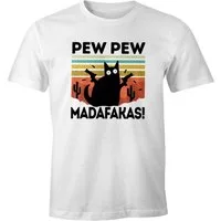 MoonWorks Print-Shirt Herren T-Shirt Pew Pew Madafakas! schwarze Katze Fun-Shirt Spruch Meme lustig Moonworks® mit Print