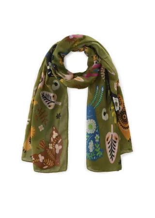 Großer Schal aus recyceltem Polyester mit verspielten Folklore-Motiven grün - Gr. - one size