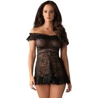 Obsessive Babydollkleid Transparentes Babydoll mit Spitze Negligé - schwarz (2-tlg) transparent