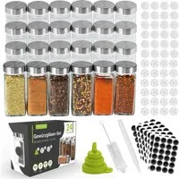 Voissen Gewürzstreuer Gewürzgläser 24er Set 100 ml mit Edelstahldeckel, Etiketten & Trichter, (Set, 24-tlg), Für mehr Ordnung mit Stil