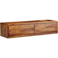 furnicato Lowboard TV-Unterschrank Massivholz Walnuss Finish 108x25x34 cm Braun (1 St), Zwei Schubladen Fernsehkommode mit Ablage für dein Wohnzimmer