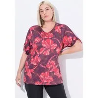 Ulla Popken T-Shirt Funktionsshirt Blüten V-Ausschnitt Halbarm