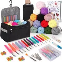 LuxusKollektion Häkelnadeln Häkelset 73tlg Häkelnadeln ergonomisch Tasche Wolle Schwarz