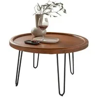 Liadomo Couchtisch Bettina, Beistelltisch, Wohnzimmertisch, Massivholztisch, Massivholz Akazie, Hairpin-Beine, mit Bodenausgleich, Ø 80 cm