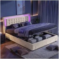 PXloue Polsterbett LED Doppelbett, Bettkasten, Schubladen, Samt, 180x200 cm