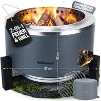 Flammenwerk Feuerschale Rauchfreier Feuerkorb 22" mit Grillrost & Abdeckung, (1-St., Inkl. Grillrost & Abdeckung), Feuerstelle & Grill für Garten, Camping & Terrasse