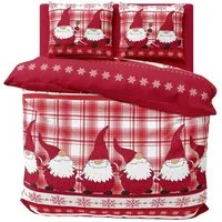 One Home Bettwäsche Wichtel Weihnachten Weihnachtsbettwäsche, Fleece, 3 teilig, Christmas kariert, kuschelig flauschig warm weich Winter Doppelbett
