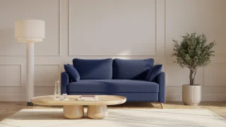 BRUNO Schlafsofa 160cm in Blau | Flow | stabiles Massivholz & Boxspringkomfort
