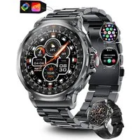 S&T Design Smartwatch Fitness Tracker Uhr für Herren mit Telefonfunktion Groß Smartwatch (4,6 cm/1,8 Zoll, iOS + Android) Geschenkbox, 1-tlg., (Android und iOS), 1,85" AMOLED-Display Whatsapp Herzfrequenz-/Schlafüberwachung