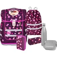 McNeill Schulranzen Ergo Compacto, Ruby (Set, 5-tlg), inkl. Federmäppchen, Turnbeutel, Schlamperrolle & Motivmagnet