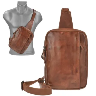 Crossbody Bag Herren Leder cognac 2 Hauptfächer. Stilvolle Slingbag & Brusttasche für maximale Ordnung und Sicherheit in Ihrem Alltag | Bear Design