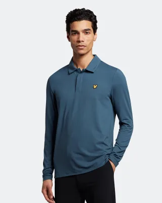 Lyle & Scott Langärmeliges Poloshirt mit verdecktem Knopf in Navy