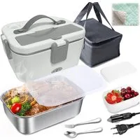 MOPUEA Elektrische Lunchbox 3 in 1 Elektrische Lunchbox, Lunchbox Brotdose aus Edelstahl, (1,8 L Großes,Auskleidung aus Edelstahl 304, isolierte Lunchbox für Zuhause und Auto), schnelles Erhitzen von Speisen, Design mit zwei Fächern