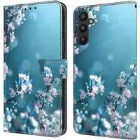 CLM-Tech Handytasche für Samsung Galaxy A26 5G Hülle aus PU-Leder Klapphülle (Pflaumenblüte blau, Handyhülle), Cover mit Magnetverschluss Samsung Galaxy A26 5G Schutzhülle