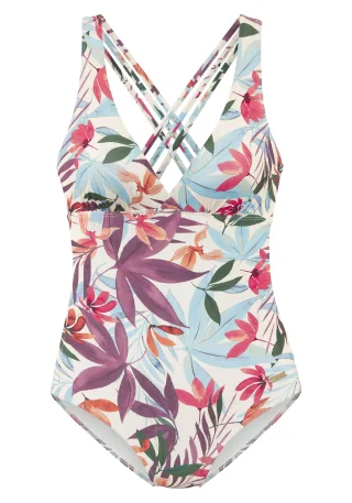 LASCANA - LASCANA Badeanzug creme print - Gr. - 42B