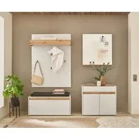Home affaire Garderoben-Set GIRON/CiTY, moderne Garderobe, Komplettset mit viel Stauraum, (Komplett-Set, 4-St), enthält Kommode, Spiegel, Paneel & Schuhbank +Sitzkissen, 190 cm breit