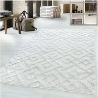 TaraCarpet Designteppich Designerteppich Tokio hoch-tief Struktur Knoten weiß, rechteckig, Höhe: 20 mm, moderner scandi boho Knoten weiß Wohnzimmer Schlafzimmer Flur 080x150