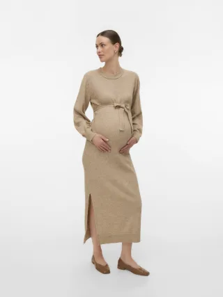 MAMALICIOUS - MLNEWANNE L/S KNIT AL DRESS Natural Melange - Gr. - S