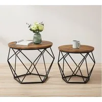 VASAGLE Couchtisch rund, Wohnzimmertisch, modern, Satztisch, Metall (2er Set, inkl. Zubehörpaket & Anleitung, Holz), Beistelltisch, abnehmbare Tischplatte, Ø60x45cm+Ø50x40cm