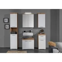 welltime Badmöbel-Set Avena, (Set, 5-St), Hochschrank, WBU, Spiegelschrank, Kommode, Hängeschrank u. Beleuchtung