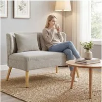 HOMCOM 2-Sitzer kleine Couch mit Flügelrücken, 2 Wurfkissen, 117 cm Dick Gepolstert Doppelsofa 1 Teile, für Wohnzimmer, Schlafzimmer, Beige