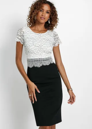 bonprix Kleid mit Spitze, schwarz, Gr.36, Gepflegtes Kleid mit eleganter Spitze