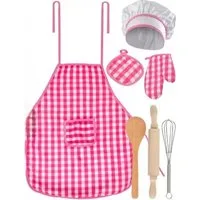KRUZZEL Kochschürze Kinderkochset mit Kochschürze Löffel Schneebesen Handschuh, (Kinder Koch- und Backspiel-Set, 7-tlg., 7-teiliges Kinder-Kochset aus weichem Polyester), Universell, fördert Kreativität und Fantasie