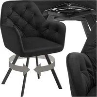 tectake Esszimmerstuhl Drehbarer Armlehnstuhl gepolstert, mit Steppmuster, 58 x 58 x 87 cm (Samtstuhl Lucia in schwarz, 1 St), 180° drehbar, Stahlbeine, bodenschonend, Belastbarkeit 120 kg