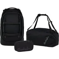 Satch Schulranzen Schulrucksack-Set PACK Blackjack 3-teilig (3-teilig), ergonomisch, Your-Size-System: auf Körpergröße anpassbar